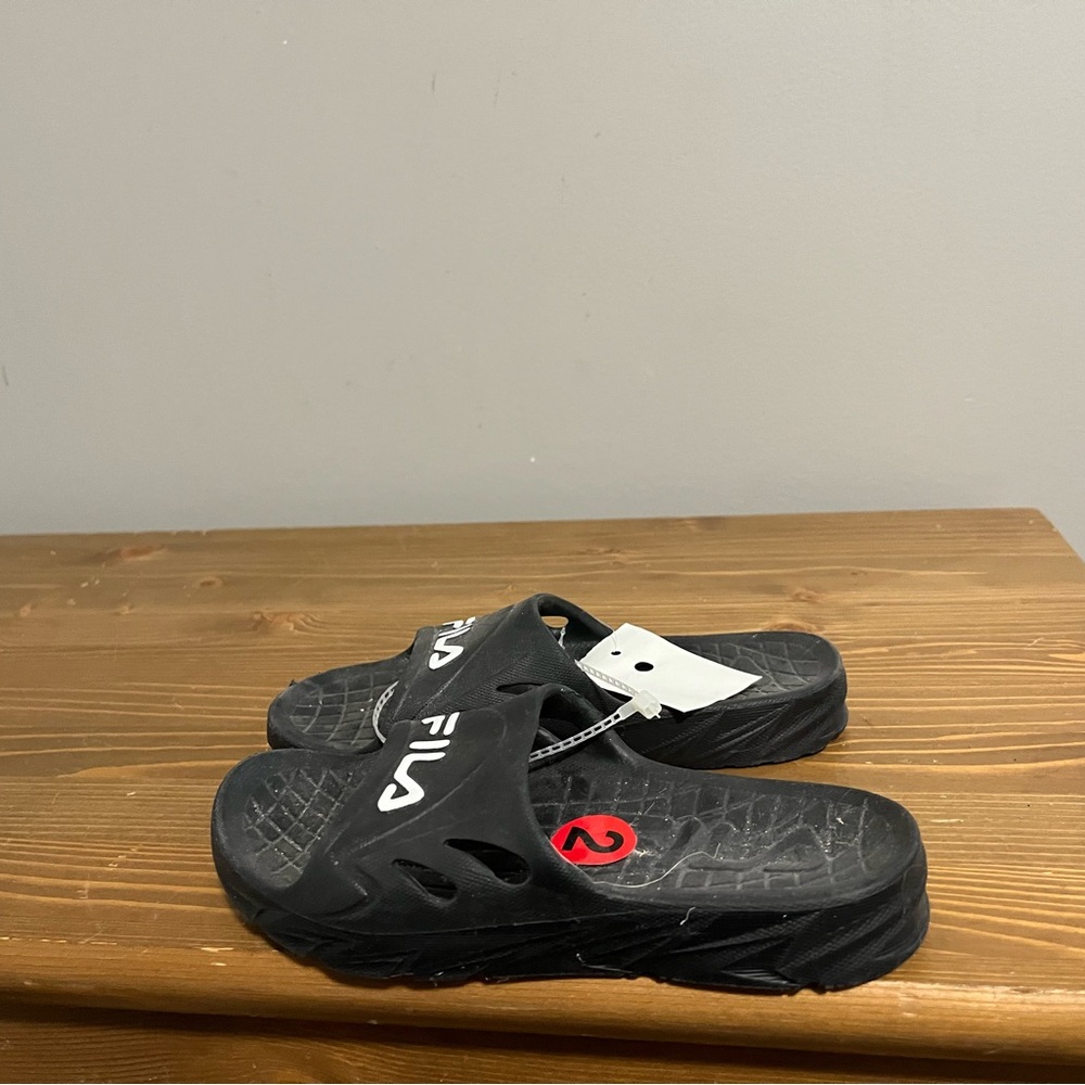 Fila Black Slides with Red Accent